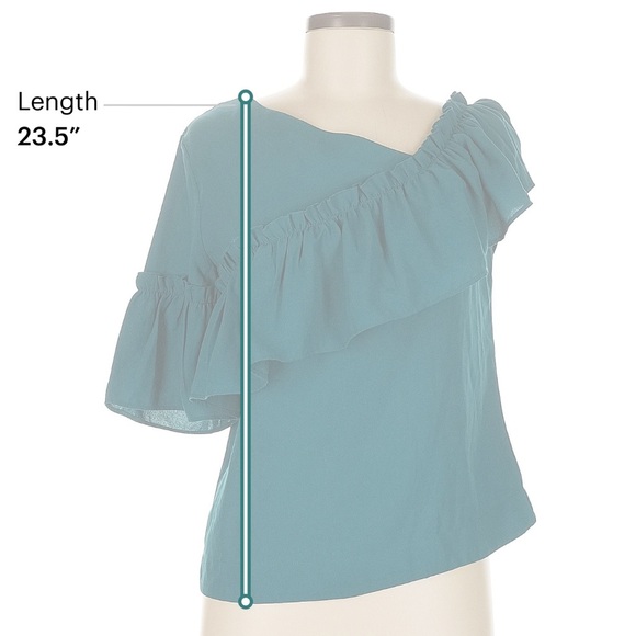 Teal One-Shoulder Ruffle Blouse - Picture 3 of 5